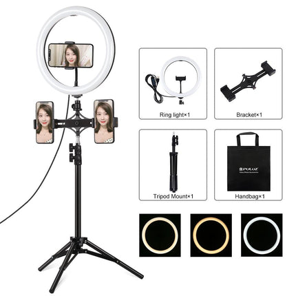 11.8 Led Ring Light With Tripod & Dual Phone Brackets - Usb 3 Modes Dual Colour Temperature - Vlogging & Live Broadcast Kit
