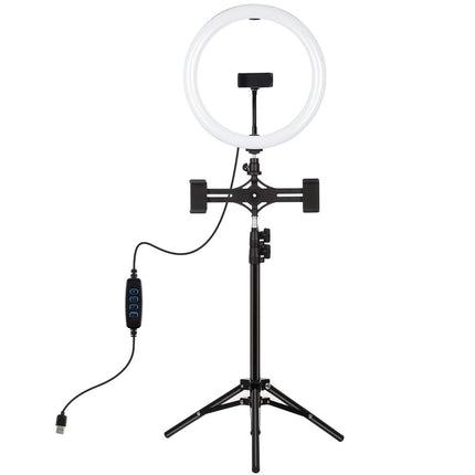 11.8 Led Ring Light With Tripod & Dual Phone Brackets - Usb 3 Modes Dual Colour Temperature - Vlogging & Live Broadcast Kit