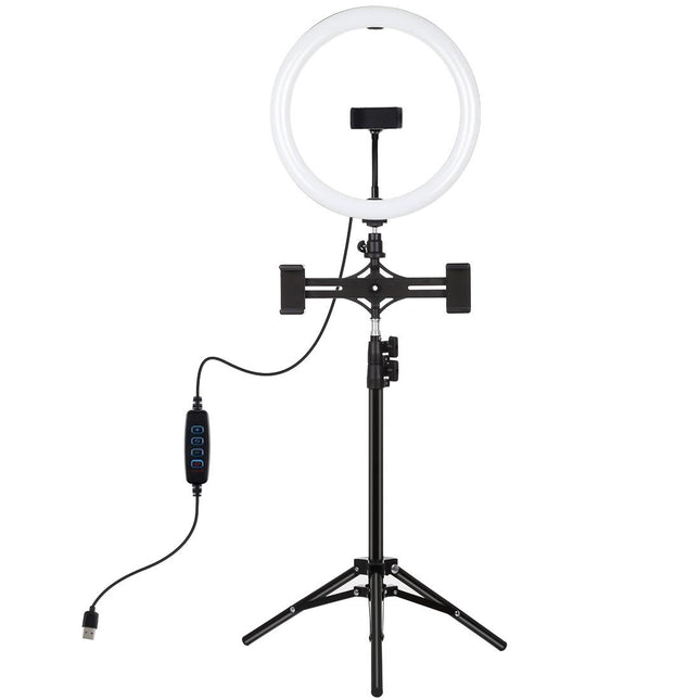 11.8 Led Ring Light With Tripod & Dual Phone Brackets - Usb 3 Modes Dual Colour Temperature - Vlogging & Live Broadcast Kit
