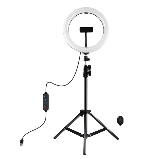 10.2 Ring Light With Tripod Usb 3 Modes Dual Colour Diffuse Light Phone Clamp with Remote - Black