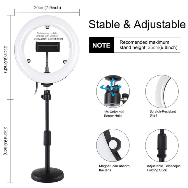 7.9 Dual-Colour Led Ring Light With Desktop Mount And Phone Clamp