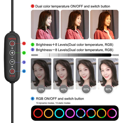 10.2 Marquee Led Beauty Light With Tripod And Remote - Dual-Colour Ring Light For Vlogging And Photography