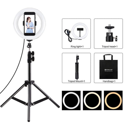 7.9 Led Ring Light With Tripod And Phone Clamp - 3 Modes Dual Colour Temperature Dimmable - Black