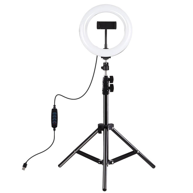 7.9 Led Ring Light With Tripod And Phone Clamp - 3 Modes Dual Colour Temperature Dimmable - Black