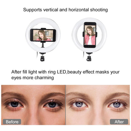 7.9 Led Ring Light With Tripod And Phone Clamp - 3 Modes Dual Colour Temperature Dimmable - Black