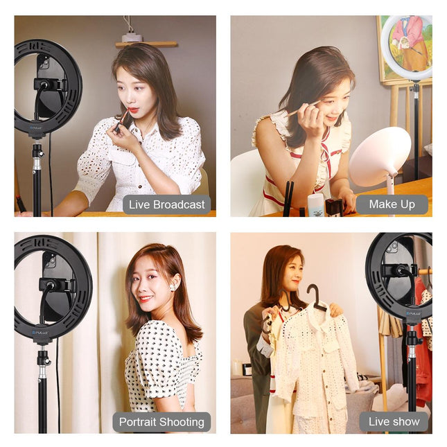 7.9 Led Ring Light With Tripod And Phone Clamp - 3 Modes Dual Colour Temperature Dimmable - Black