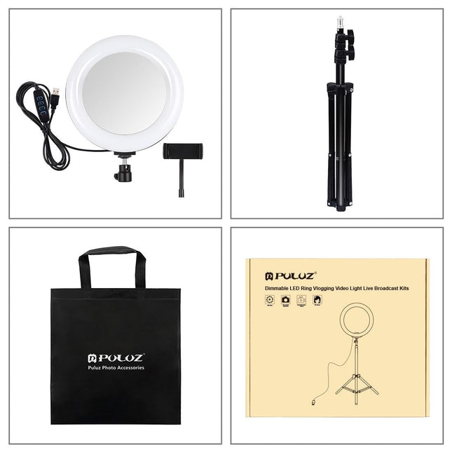 7.9 Mirror Light With Tripod & Usb 3 Modes Dual Colour Curved Ring Light For Vlogging Selfie Photography Video Phone Clamp - Black