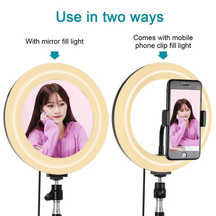 7.9 Mirror Light With Tripod & Usb 3 Modes Dual Colour Curved Ring Light For Vlogging Selfie Photography Video Phone Clamp - Black