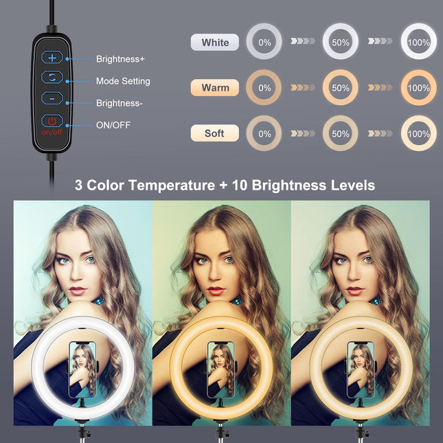 10.2 Ring Light With Usb 3 Modes Dual Colour Phone Clamp