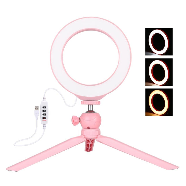 6.2 Led Ring Light With Usb 3 Modes Dimmable Cold Shoe Tripod Mount - Pink
