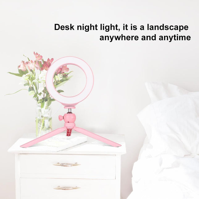 6.2 Led Ring Light With Usb 3 Modes Dimmable Cold Shoe Tripod Mount - Pink