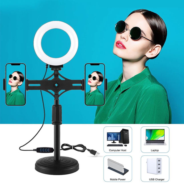Horizontal Dual Phone Brackets Desktop Ring Light Kit - 4.7 Inch