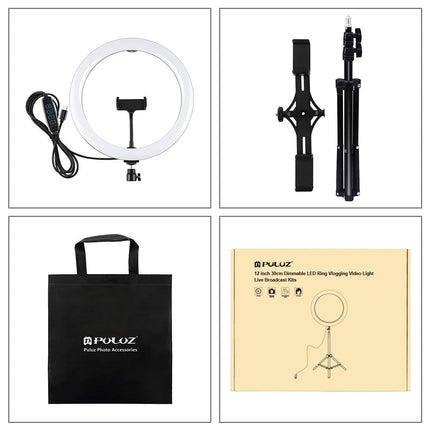 11.8 Led Ring Light Kit With Tripod & Dual Phone Brackets - 3 Modes Dual Colour Temperature Curved Surface Type-C - Black