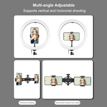 11.8 Led Ring Light Kit With Tripod & Dual Phone Brackets - 3 Modes Dual Colour Temperature Curved Surface Type-C - Black