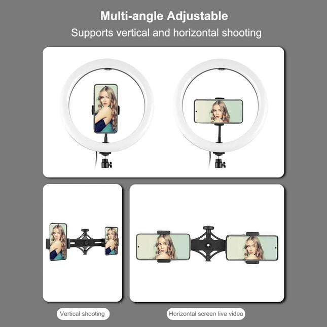 11.8 Led Ring Light Kit With Tripod & Dual Phone Brackets - 3 Modes Dual Colour Temperature Curved Surface Type-C - Black