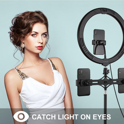 11.8 Led Ring Light Kit With Tripod & Dual Phone Brackets - 3 Modes Dual Colour Temperature Curved Surface Type-C - Black