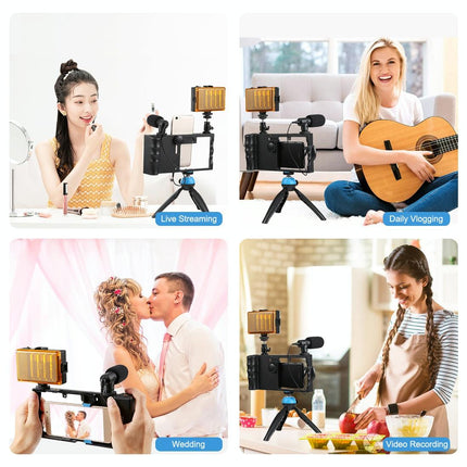 Bluetooth Vlogging Kit With Led Light Mic Tripod - Blue
