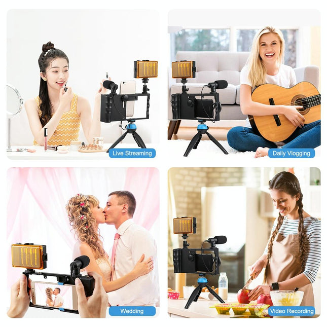 Bluetooth Vlogging Kit With Led Light Mic Tripod - Blue