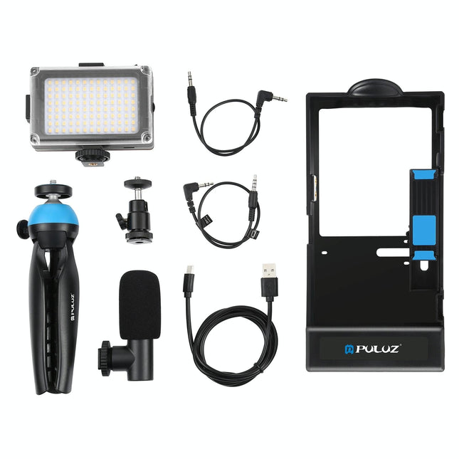 Bluetooth Vlogging Kit With Led Light Mic Tripod - Blue