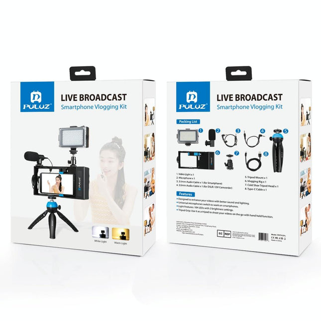 Bluetooth Vlogging Kit With Led Light Mic Tripod - Blue