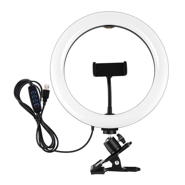 10.2 Ring Light With Monitor Clip & Usb 3 Modes Dual Colour Temperature Dimmable Curved Diffuse Vlogging Selfie Beauty Photography Video Lights Phone Clamp - Black