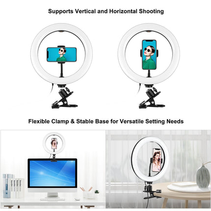 10.2 Ring Light With Monitor Clip & Usb 3 Modes Dual Colour Temperature Dimmable Curved Diffuse Vlogging Selfie Beauty Photography Video Lights Phone Clamp - Black
