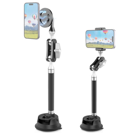Magnetic Car Mount With Suction Cup Arm And Phone Clamp