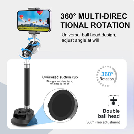 Magnetic Car Mount With Suction Cup Arm And Phone Clamp