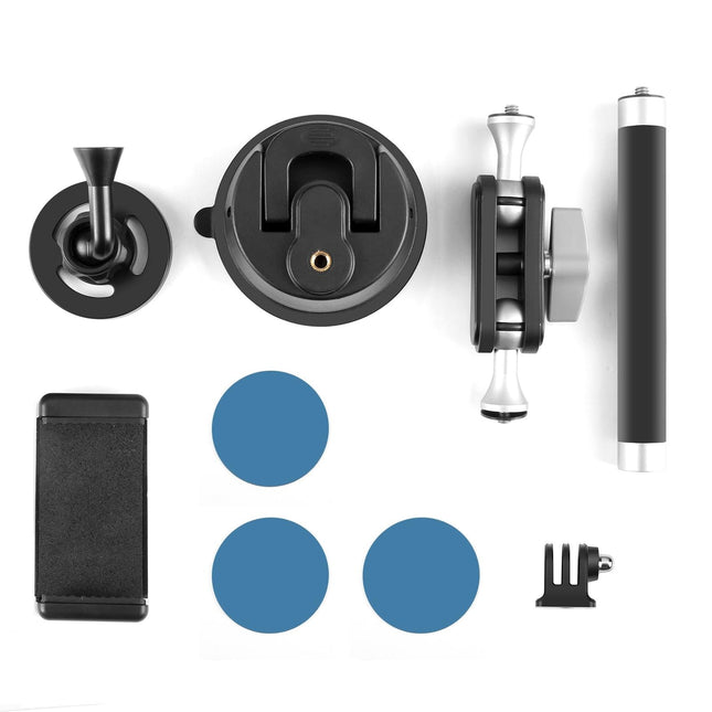 Magnetic Car Mount With Suction Cup Arm And Phone Clamp