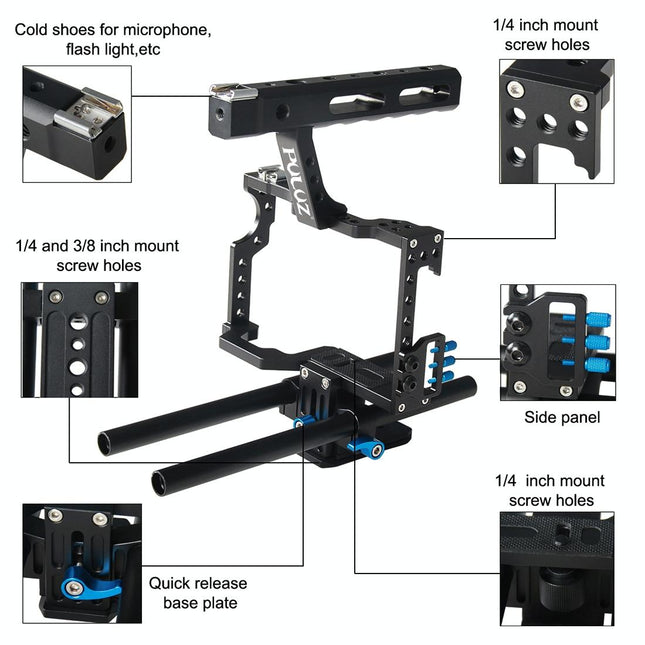 Sony A7 / A7S / A7R Camera Cage Stabilizer With Handle - Blue