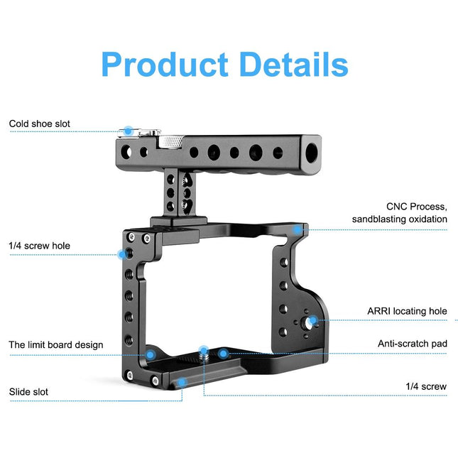 Sony A6600 Video Camera Cage Stabilizer With Handle - Black
