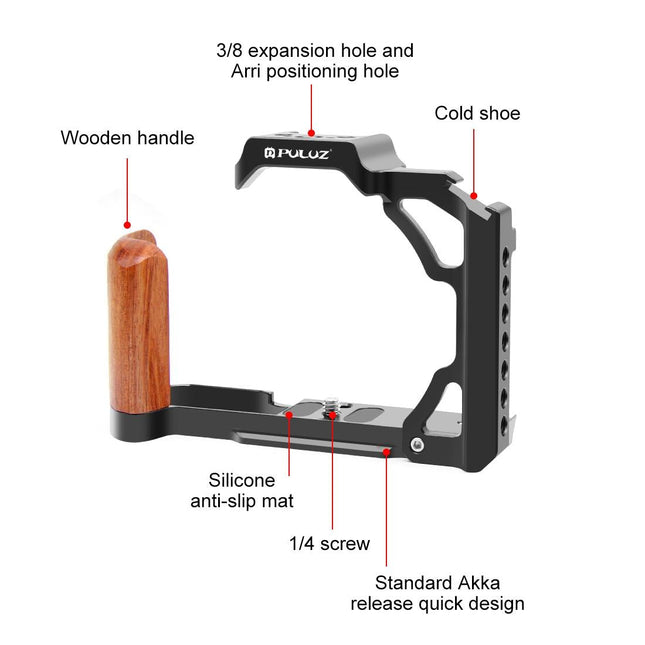 Wood Handle Metal Camera Cage For Nikon Zfc Stabilizer Rig - Black