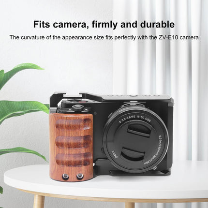 Sony Zv-E10 Camera Cage With Wood Handle And Metal Stabilizer Rig