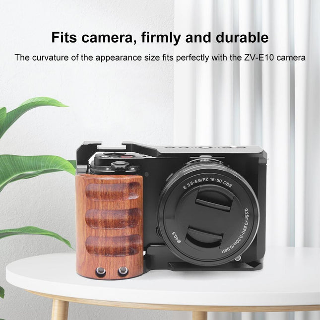 Sony Zv-E10 Camera Cage With Wood Handle And Metal Stabilizer Rig