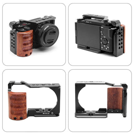Sony Zv-E10 Camera Cage With Wood Handle And Metal Stabilizer Rig