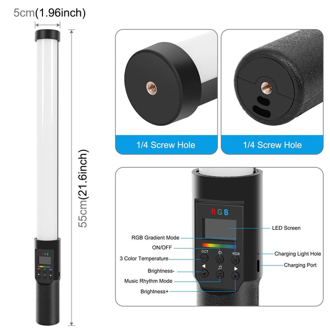 Rgb Handheld Stick Light With 190 Leds And Barndoor