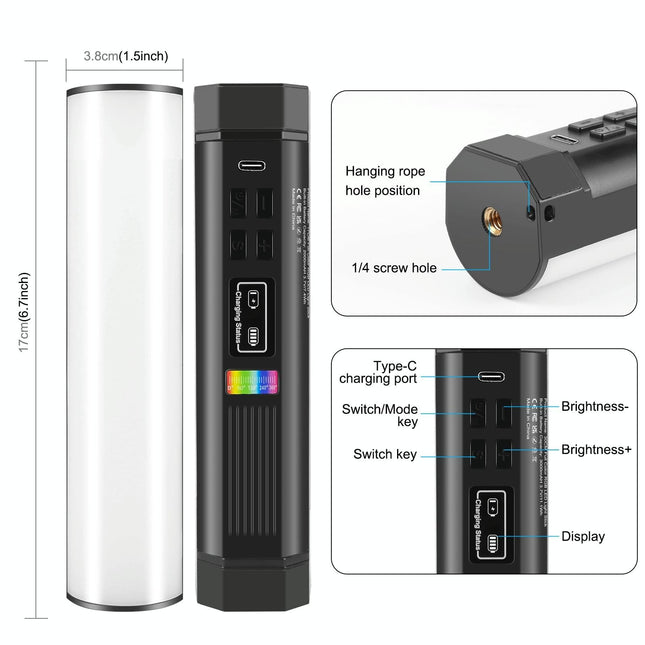 17Cm Handheld Rgb Magnetic Led Fill Light Stick - Full Colour