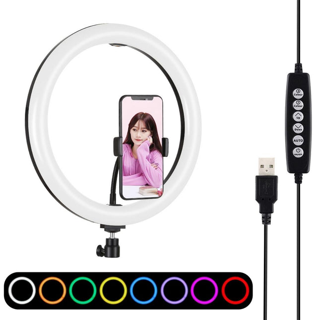 30Cm Curved Surface Led Ring Light With Tripod And Phone Clamp - 10 Modes 8 Colours Usb Powered
