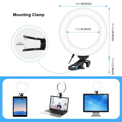 6.2 Dual-Colour Ring Light With Usb 3 Modes Monitor Clip - Black