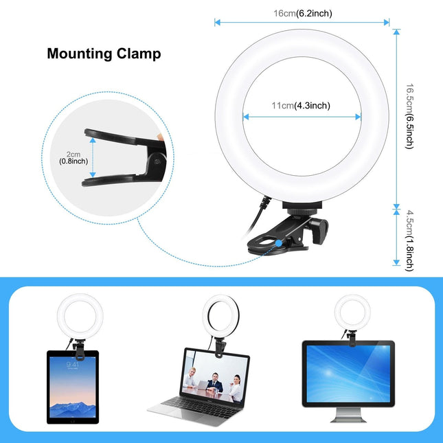 6.2 Dual-Colour Ring Light With Usb 3 Modes Monitor Clip - Black