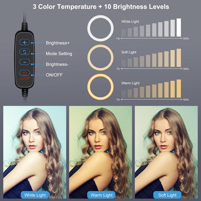 6.2 Dual-Colour Ring Light With Usb 3 Modes Monitor Clip - Black