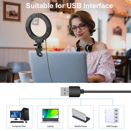 6.2 Dual-Colour Ring Light With Usb 3 Modes Monitor Clip - Black