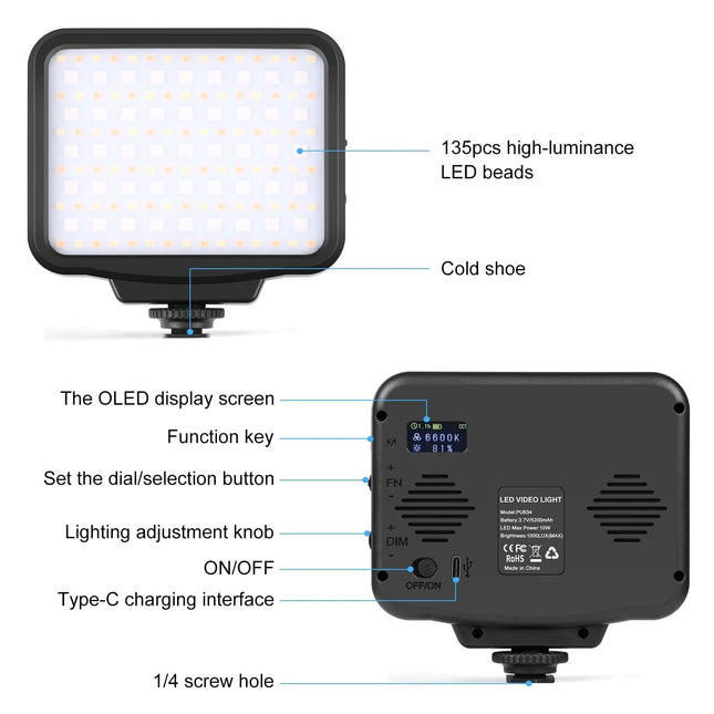 Handheld On-Camera Led Light With 2500-9900K & Rgb Fill For Photography
