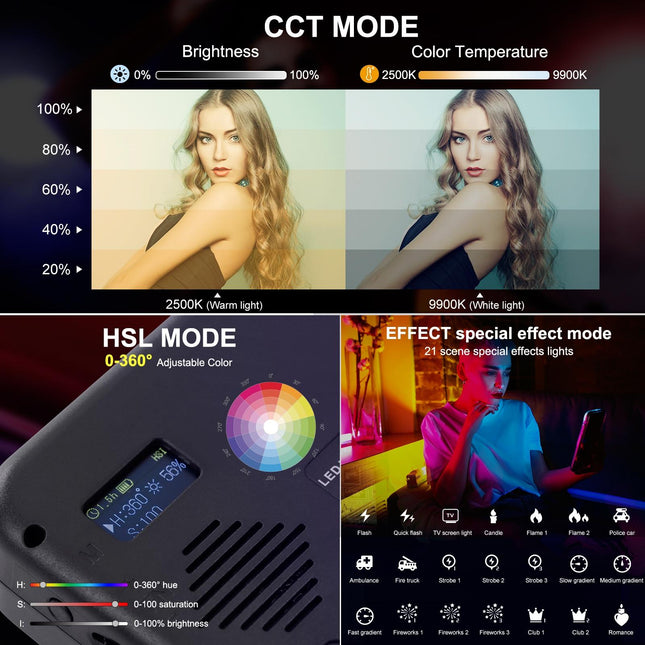 Handheld On-Camera Led Light With 2500-9900K & Rgb Fill For Photography