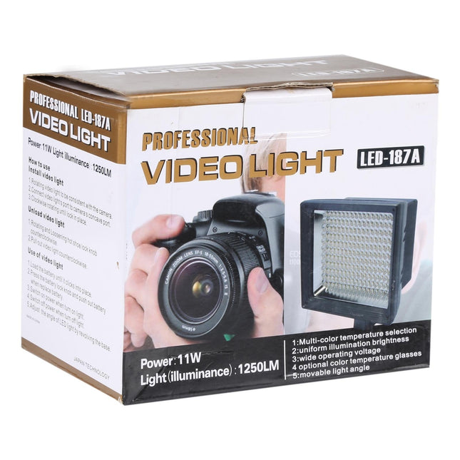187 Led Video Light With Battery Soft Sheets And Yellow Filter For Camera / Camcorder