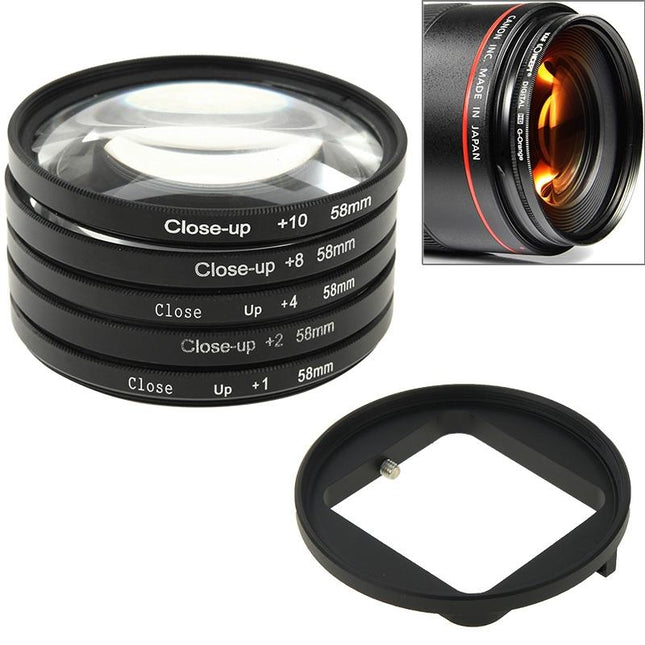 58Mm Close Up Lens Filter Set For Gopro Hero3 - 6-In-1 Macro Adapter Ring