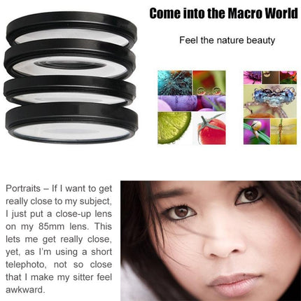 58Mm Close Up Lens Filter Set For Gopro Hero3 - 6-In-1 Macro Adapter Ring
