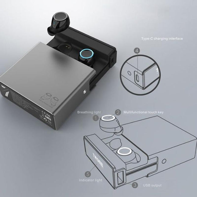 Wireless Tws Earphones With Charging Box - V7 Bluetooth 5.0 - Silver