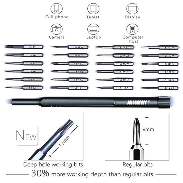 24-Piece Precision Magnetic Screwdriver Kit With Deep Hole Bits