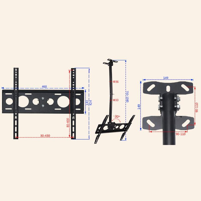 Adjustable Single Screen Tv Wall / Ceiling Mount - 32-65 Inch 0.5-2M Range